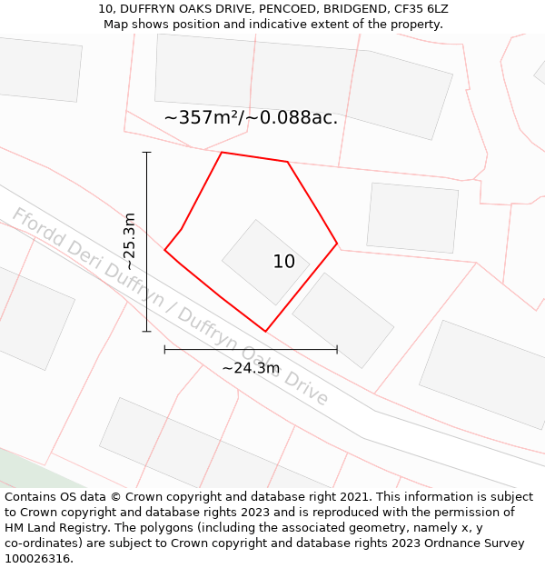 10, DUFFRYN OAKS DRIVE, PENCOED, BRIDGEND, CF35 6LZ: Plot and title map