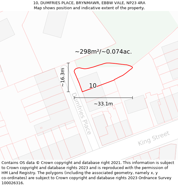 10, DUMFRIES PLACE, BRYNMAWR, EBBW VALE, NP23 4RA: Plot and title map