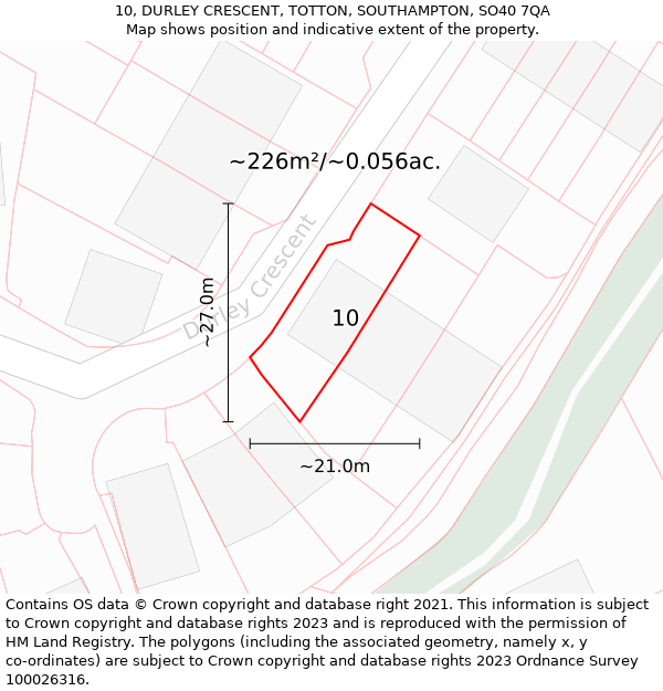 10, DURLEY CRESCENT, TOTTON, SOUTHAMPTON, SO40 7QA: Plot and title map