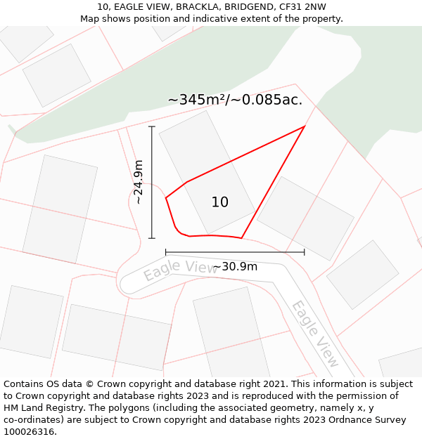 10, EAGLE VIEW, BRACKLA, BRIDGEND, CF31 2NW: Plot and title map