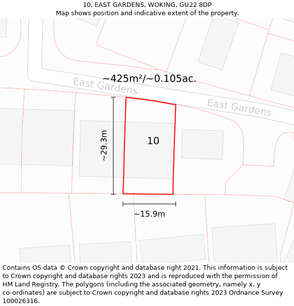 10, EAST GARDENS, WOKING, GU22 8DP: Plot and title map