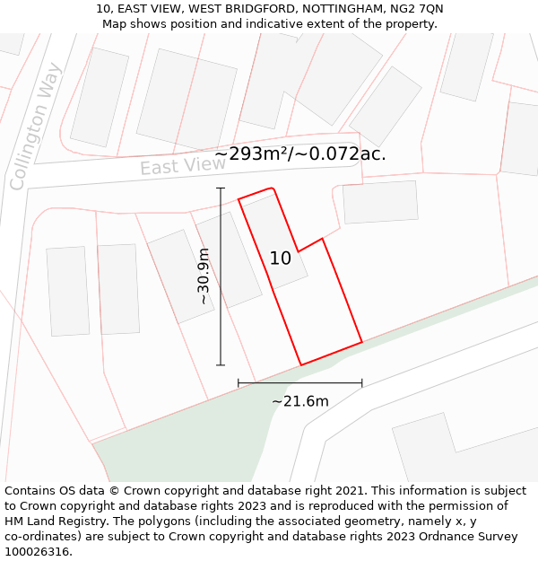 10, EAST VIEW, WEST BRIDGFORD, NOTTINGHAM, NG2 7QN: Plot and title map