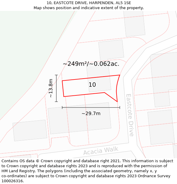 10, EASTCOTE DRIVE, HARPENDEN, AL5 1SE: Plot and title map