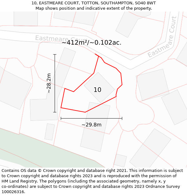 10, EASTMEARE COURT, TOTTON, SOUTHAMPTON, SO40 8WT: Plot and title map