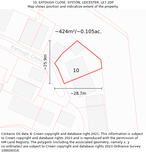 10, EATOUGH CLOSE, SYSTON, LEICESTER, LE7 2DP: Plot and title map