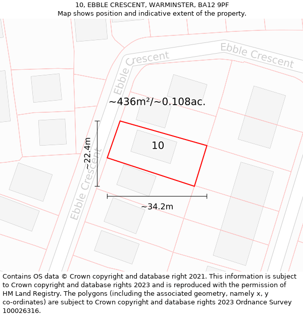 10, EBBLE CRESCENT, WARMINSTER, BA12 9PF: Plot and title map