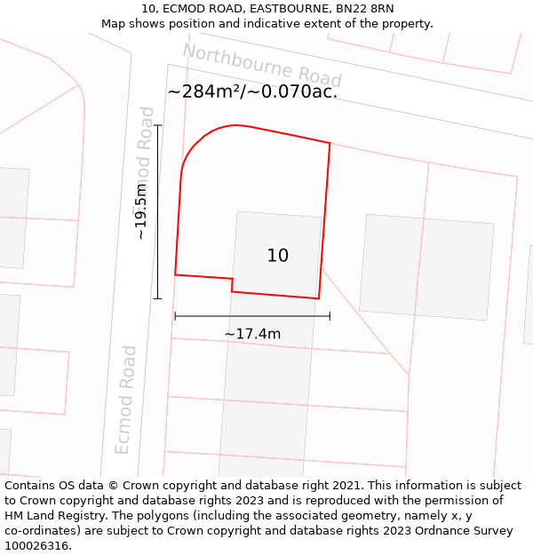 10, ECMOD ROAD, EASTBOURNE, BN22 8RN: Plot and title map