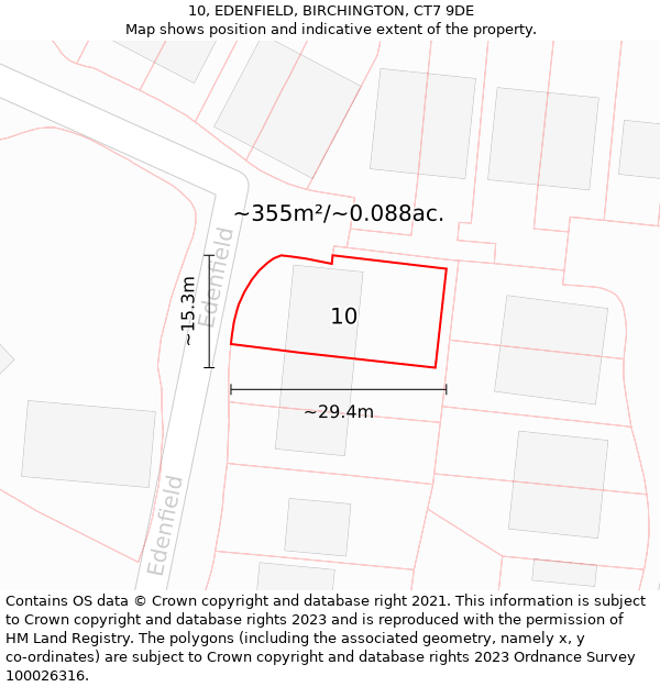 10, EDENFIELD, BIRCHINGTON, CT7 9DE: Plot and title map