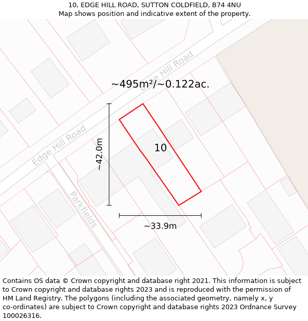 10, EDGE HILL ROAD, SUTTON COLDFIELD, B74 4NU: Plot and title map