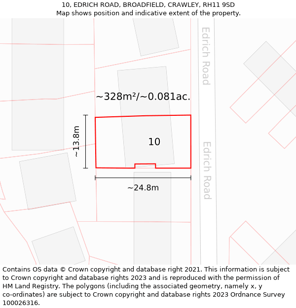 10, EDRICH ROAD, BROADFIELD, CRAWLEY, RH11 9SD: Plot and title map