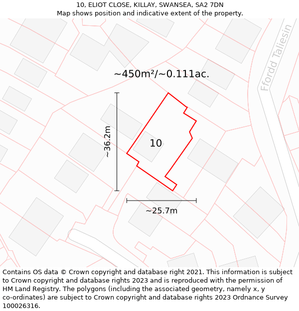 10, ELIOT CLOSE, KILLAY, SWANSEA, SA2 7DN: Plot and title map