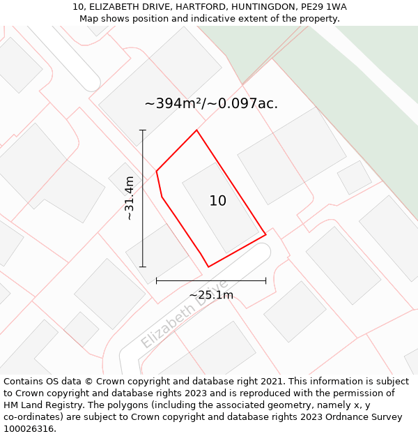 10, ELIZABETH DRIVE, HARTFORD, HUNTINGDON, PE29 1WA: Plot and title map