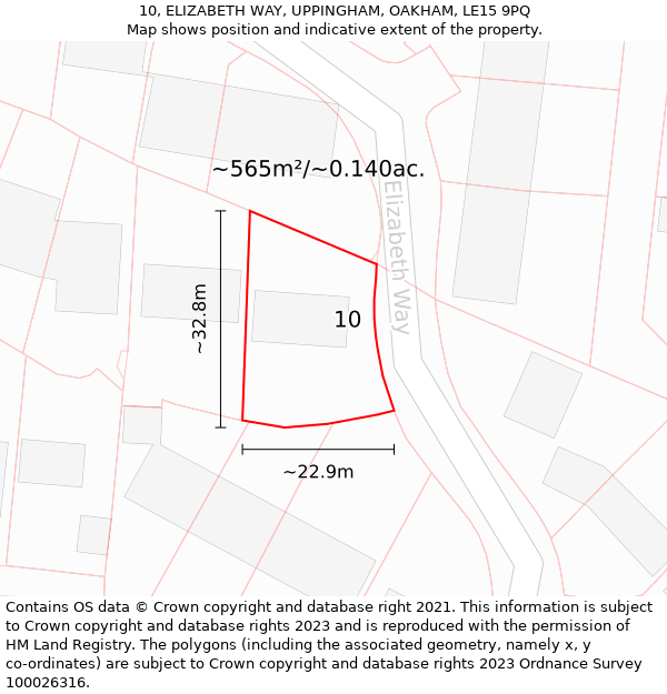 10, ELIZABETH WAY, UPPINGHAM, OAKHAM, LE15 9PQ: Plot and title map