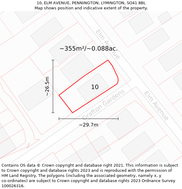 10, ELM AVENUE, PENNINGTON, LYMINGTON, SO41 8BL: Plot and title map