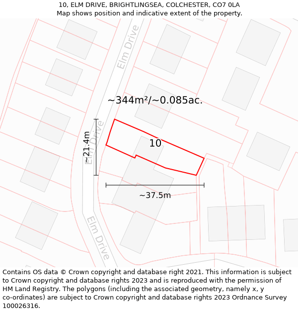 10, ELM DRIVE, BRIGHTLINGSEA, COLCHESTER, CO7 0LA: Plot and title map