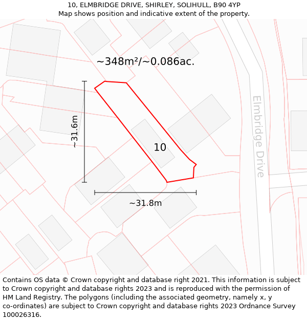 10, ELMBRIDGE DRIVE, SHIRLEY, SOLIHULL, B90 4YP: Plot and title map