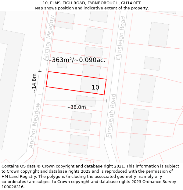 10, ELMSLEIGH ROAD, FARNBOROUGH, GU14 0ET: Plot and title map