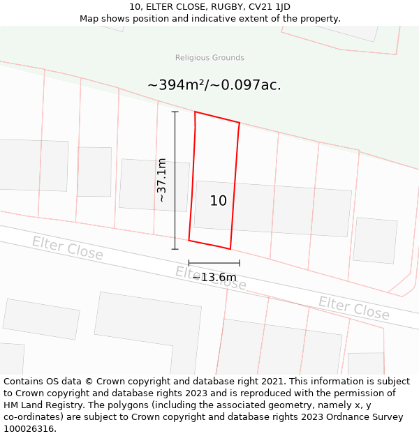 10, ELTER CLOSE, RUGBY, CV21 1JD: Plot and title map