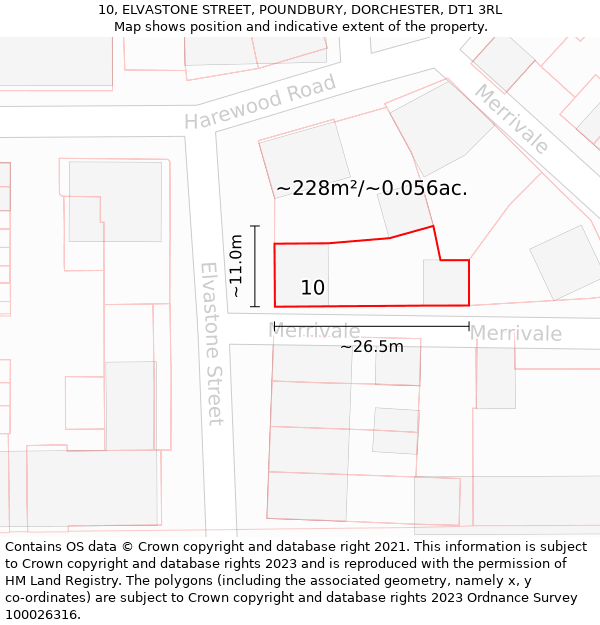 10, ELVASTONE STREET, POUNDBURY, DORCHESTER, DT1 3RL: Plot and title map