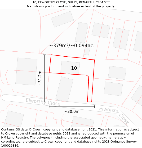 10, ELWORTHY CLOSE, SULLY, PENARTH, CF64 5TT: Plot and title map