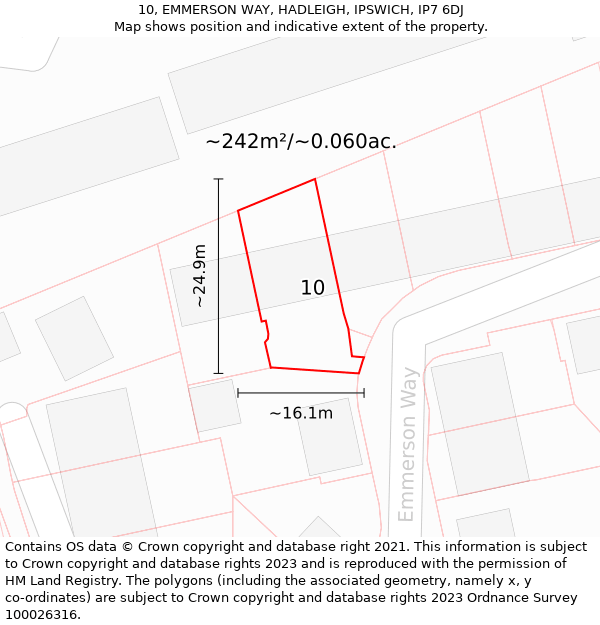 10, EMMERSON WAY, HADLEIGH, IPSWICH, IP7 6DJ: Plot and title map