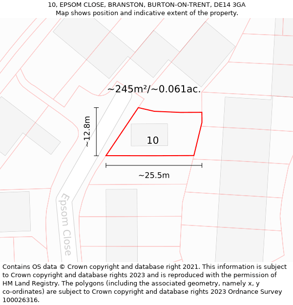 10, EPSOM CLOSE, BRANSTON, BURTON-ON-TRENT, DE14 3GA: Plot and title map