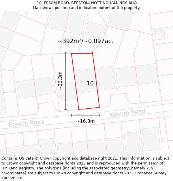 10, EPSOM ROAD, BEESTON, NOTTINGHAM, NG9 6HQ: Plot and title map