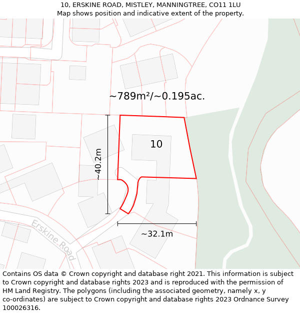 10, ERSKINE ROAD, MISTLEY, MANNINGTREE, CO11 1LU: Plot and title map