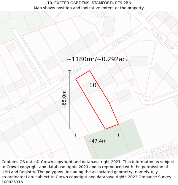 10, EXETER GARDENS, STAMFORD, PE9 2RN: Plot and title map