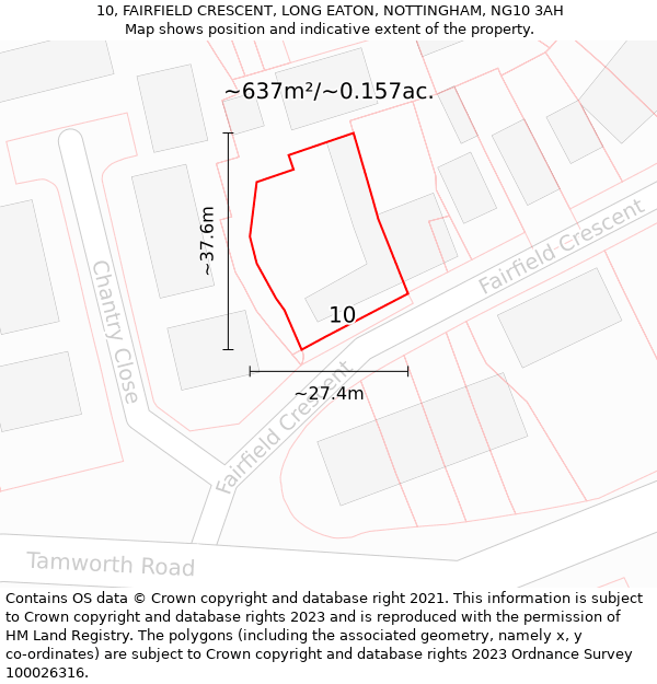 10, FAIRFIELD CRESCENT, LONG EATON, NOTTINGHAM, NG10 3AH: Plot and title map