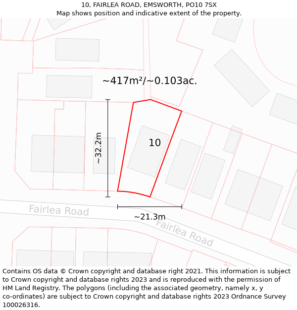 10, FAIRLEA ROAD, EMSWORTH, PO10 7SX: Plot and title map