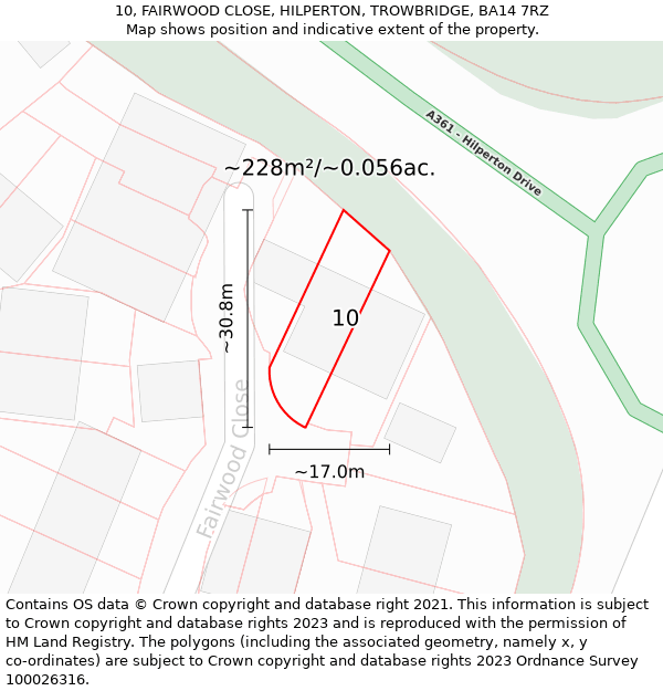 10, FAIRWOOD CLOSE, HILPERTON, TROWBRIDGE, BA14 7RZ: Plot and title map