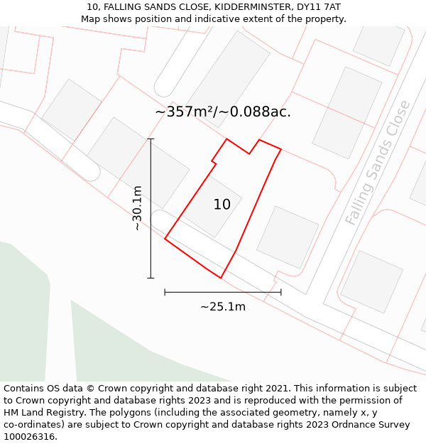 10, FALLING SANDS CLOSE, KIDDERMINSTER, DY11 7AT: Plot and title map