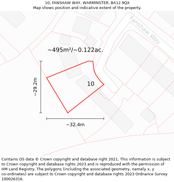 10, FANSHAW WAY, WARMINSTER, BA12 9QX: Plot and title map