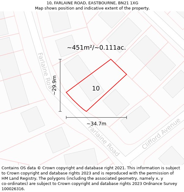 10, FARLAINE ROAD, EASTBOURNE, BN21 1XG: Plot and title map