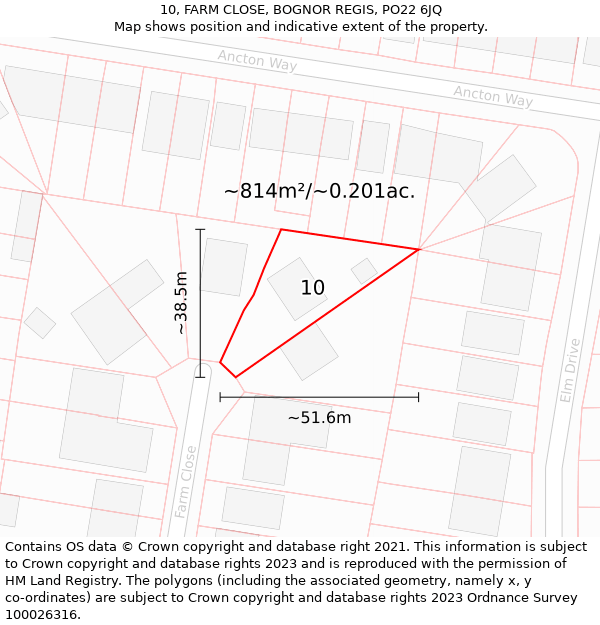 10, FARM CLOSE, BOGNOR REGIS, PO22 6JQ: Plot and title map