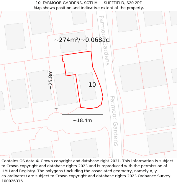 10, FARMOOR GARDENS, SOTHALL, SHEFFIELD, S20 2PF: Plot and title map