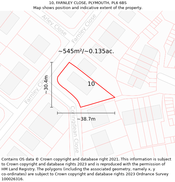 10, FARNLEY CLOSE, PLYMOUTH, PL6 6BS: Plot and title map