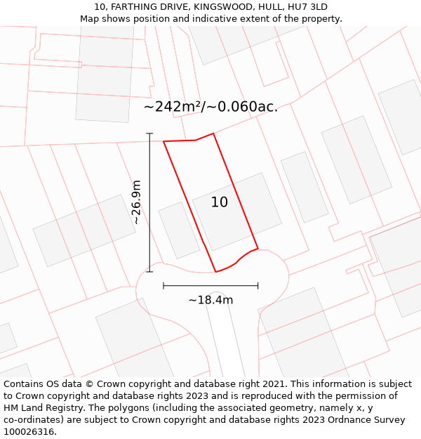 10, FARTHING DRIVE, KINGSWOOD, HULL, HU7 3LD: Plot and title map