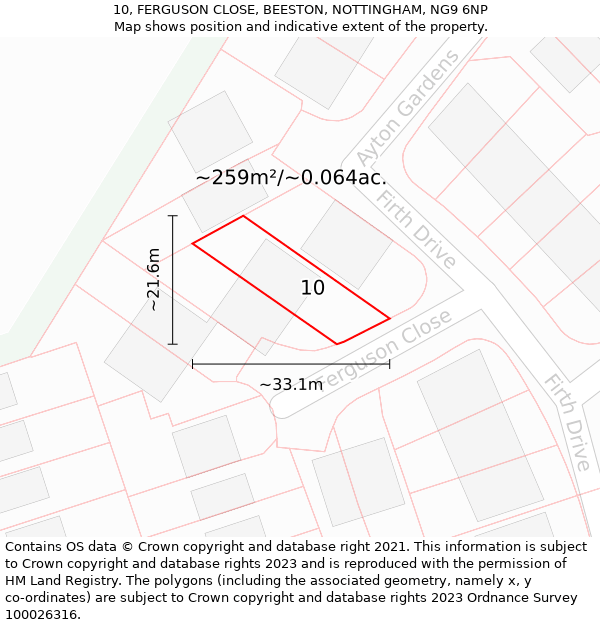 10, FERGUSON CLOSE, BEESTON, NOTTINGHAM, NG9 6NP: Plot and title map