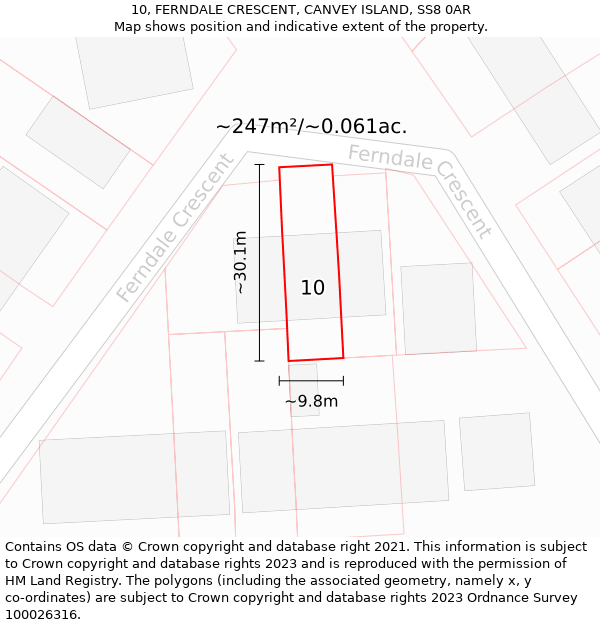 10, FERNDALE CRESCENT, CANVEY ISLAND, SS8 0AR: Plot and title map