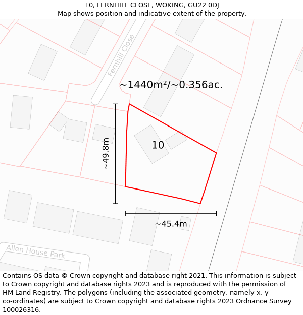 10, FERNHILL CLOSE, WOKING, GU22 0DJ: Plot and title map