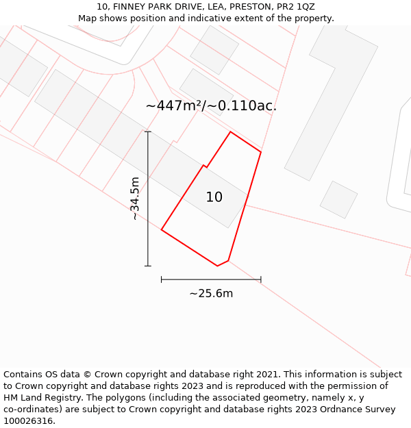 10, FINNEY PARK DRIVE, LEA, PRESTON, PR2 1QZ: Plot and title map