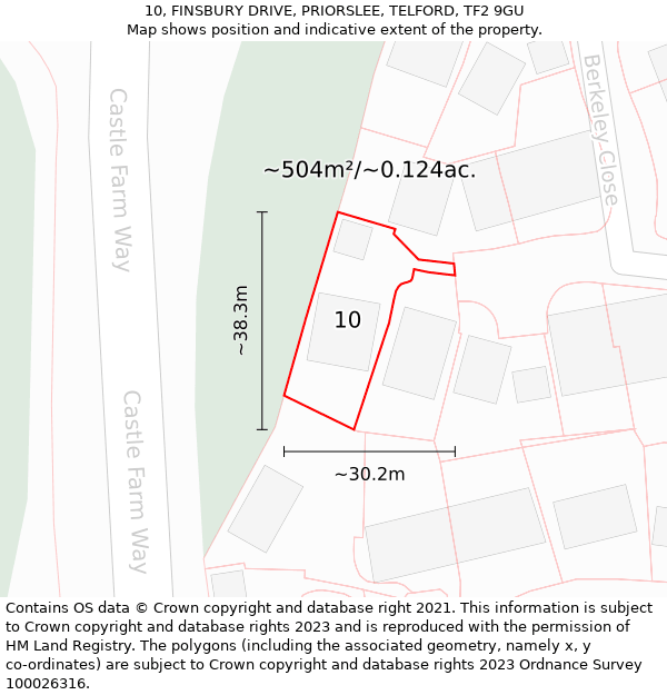 10, FINSBURY DRIVE, PRIORSLEE, TELFORD, TF2 9GU: Plot and title map