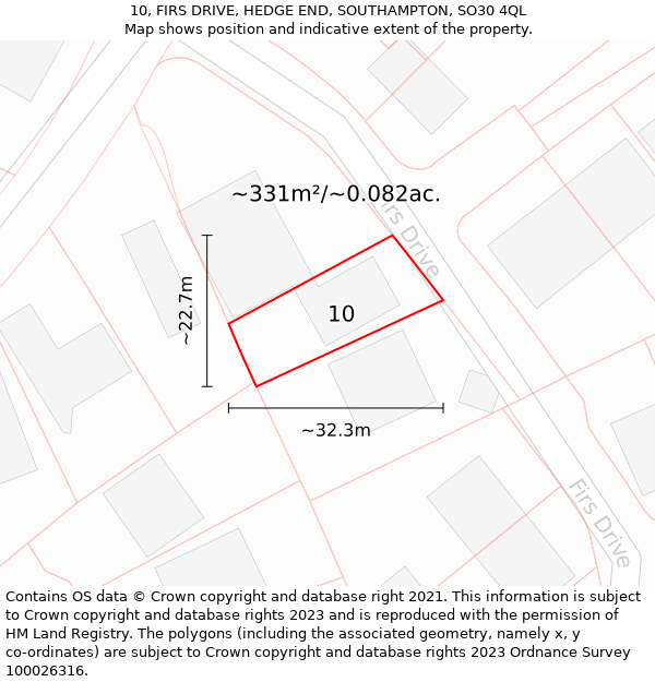 10, FIRS DRIVE, HEDGE END, SOUTHAMPTON, SO30 4QL: Plot and title map