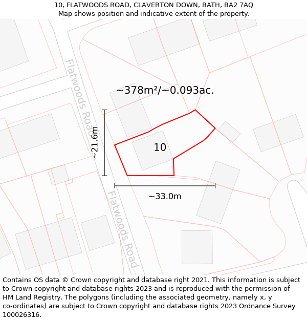 10, FLATWOODS ROAD, CLAVERTON DOWN, BATH, BA2 7AQ: Plot and title map