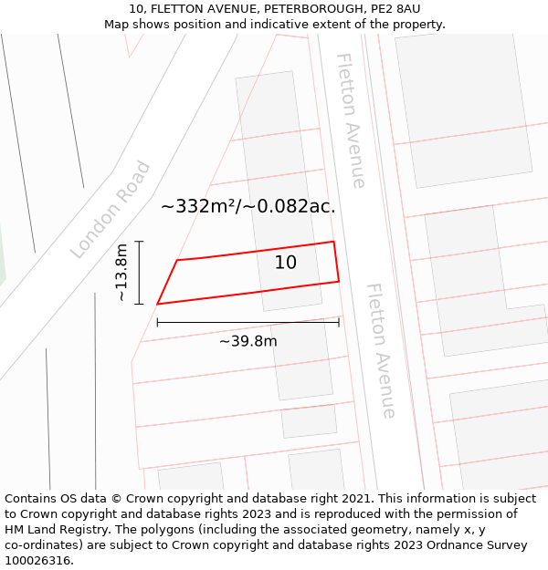 10, FLETTON AVENUE, PETERBOROUGH, PE2 8AU: Plot and title map