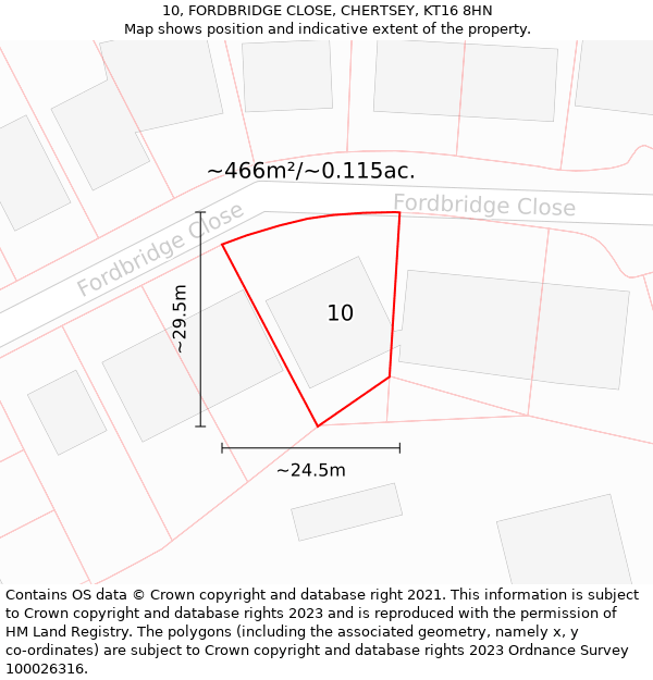 10, FORDBRIDGE CLOSE, CHERTSEY, KT16 8HN: Plot and title map