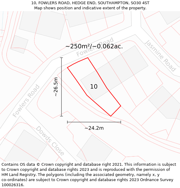 10, FOWLERS ROAD, HEDGE END, SOUTHAMPTON, SO30 4ST: Plot and title map