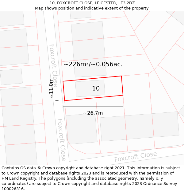 10, FOXCROFT CLOSE, LEICESTER, LE3 2DZ: Plot and title map